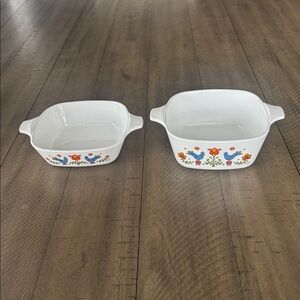 Corningware White Dishes with Blue and Red Floral Design